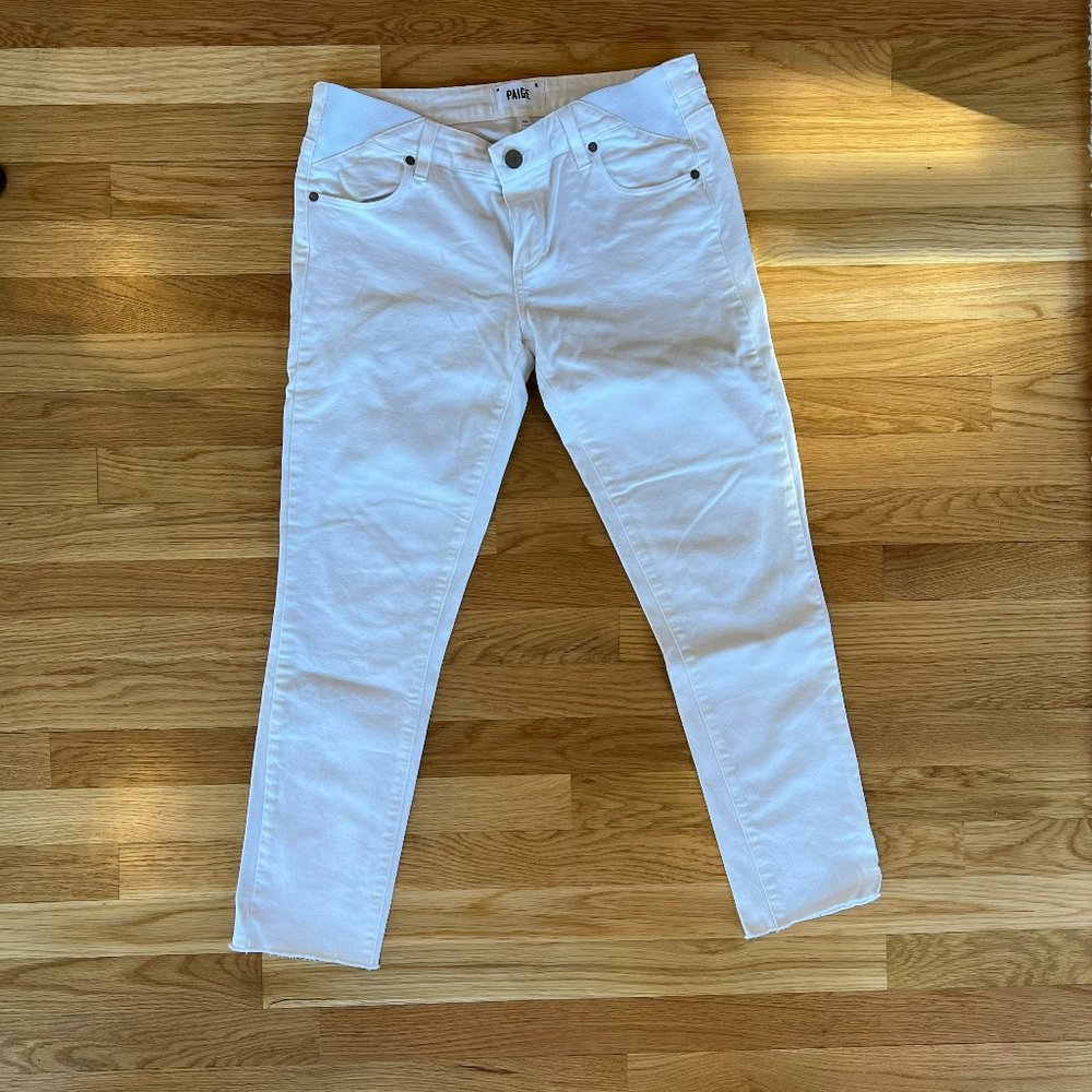 Paige Maternity Side Panel White Jeans - Skyline Ankle Peg